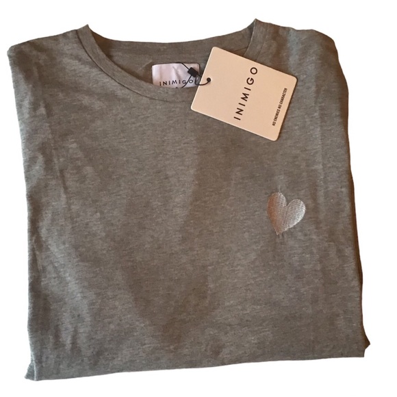 NEW Inimigo L/S Gray T Shirt with Embroidered Heart - Picture 1 of 6